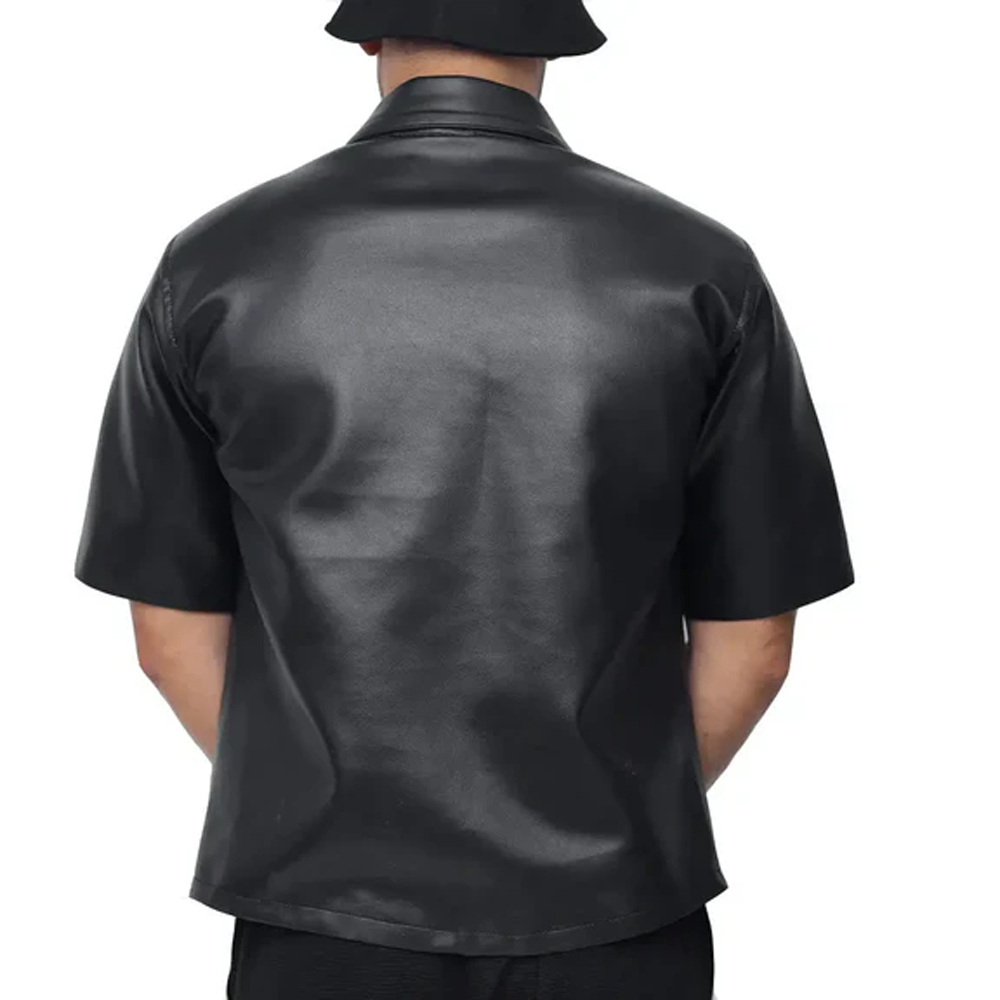 Men Short Sleeves Leather Shirt